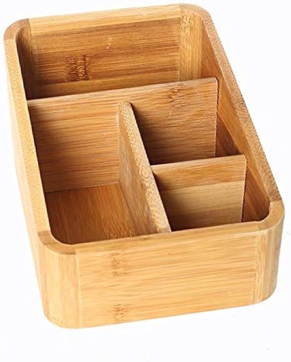Bureau Organizer - Opberger Hout - Kantoor Opruimen - Vier Compartimenten - 14x19.7x10.5cm - Bruin