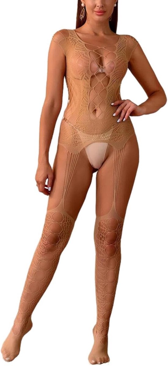 Dameslingerie kant visnet uitgesneden bodystocking negligé sling lingerie sexy panty kousenband mesh kousen ondergoed