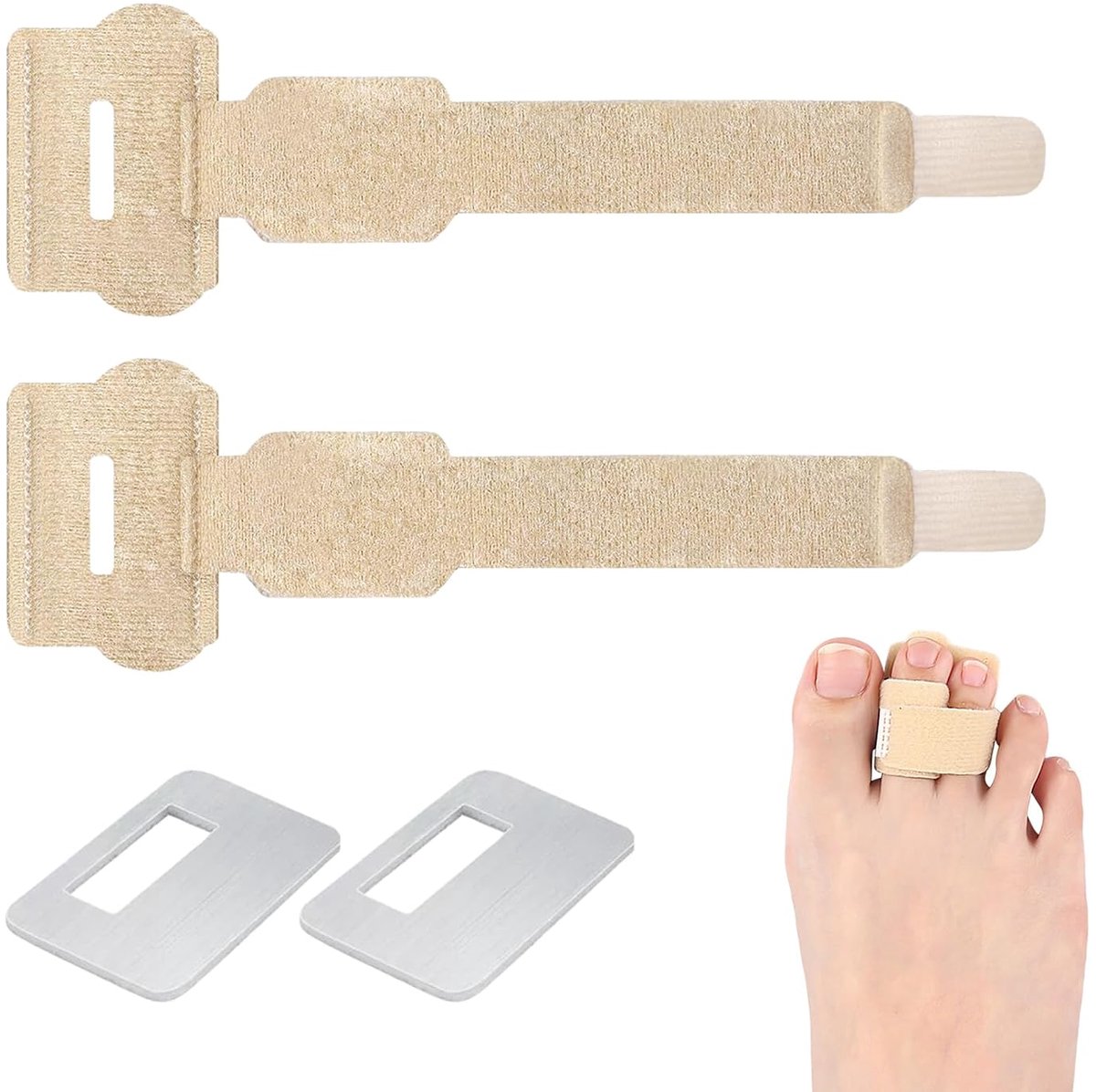 Hamertenen-correctiespalk met aluminium plaat, teenrail, klauwtenen, hamertenenkussen, teenbandage voor hamerteen en scheve tenen, hamerteencorrector, 2 stuks