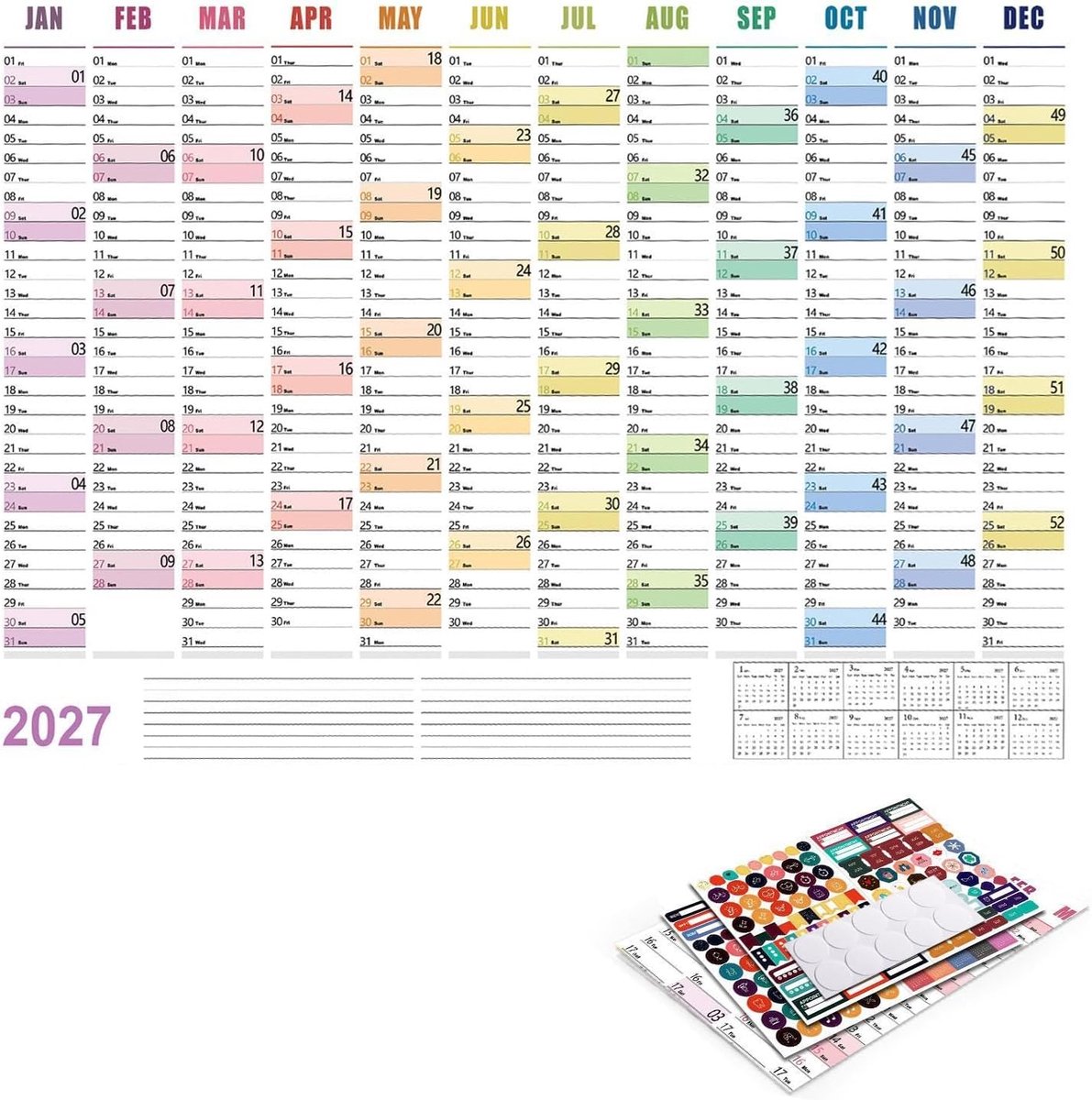 Muurkalender 2027 Grootte Dikke Dubbelzijdige Kleurrijke