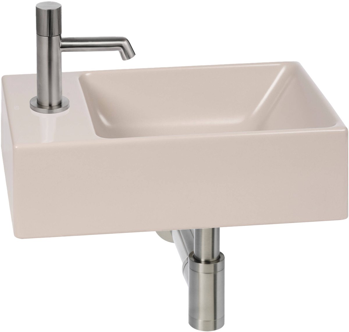 Ben Stelvio fonteinset mat beige keramiek incl. Engraved Line rvs-look kraan links