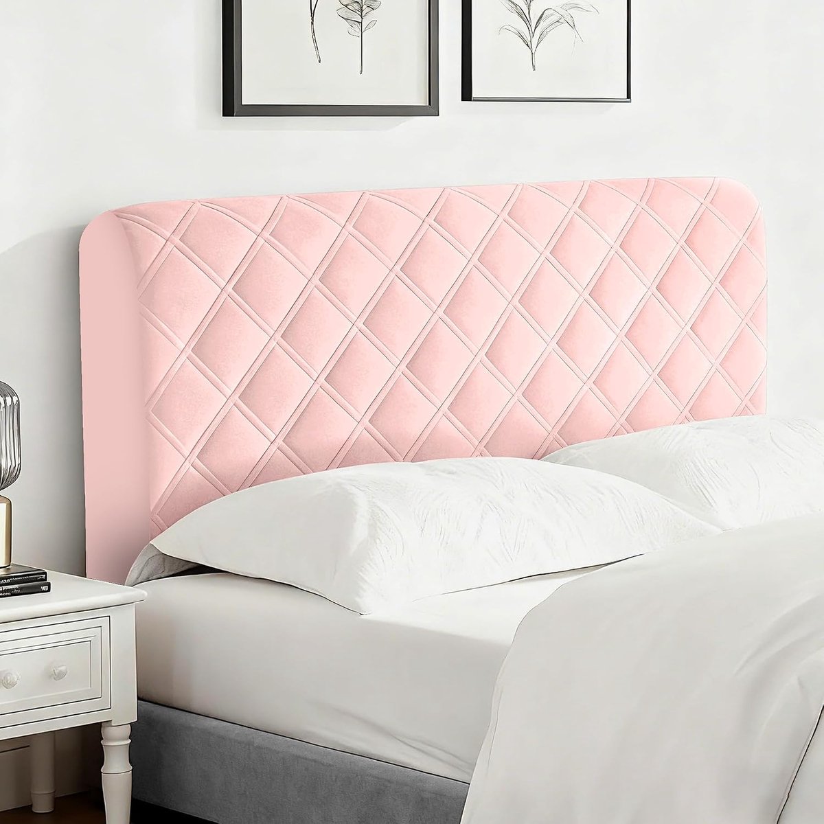 Beschermhoes voor hoofdbord, elastische fluweel, zacht, voor slaapkamer, roze, 210 cm