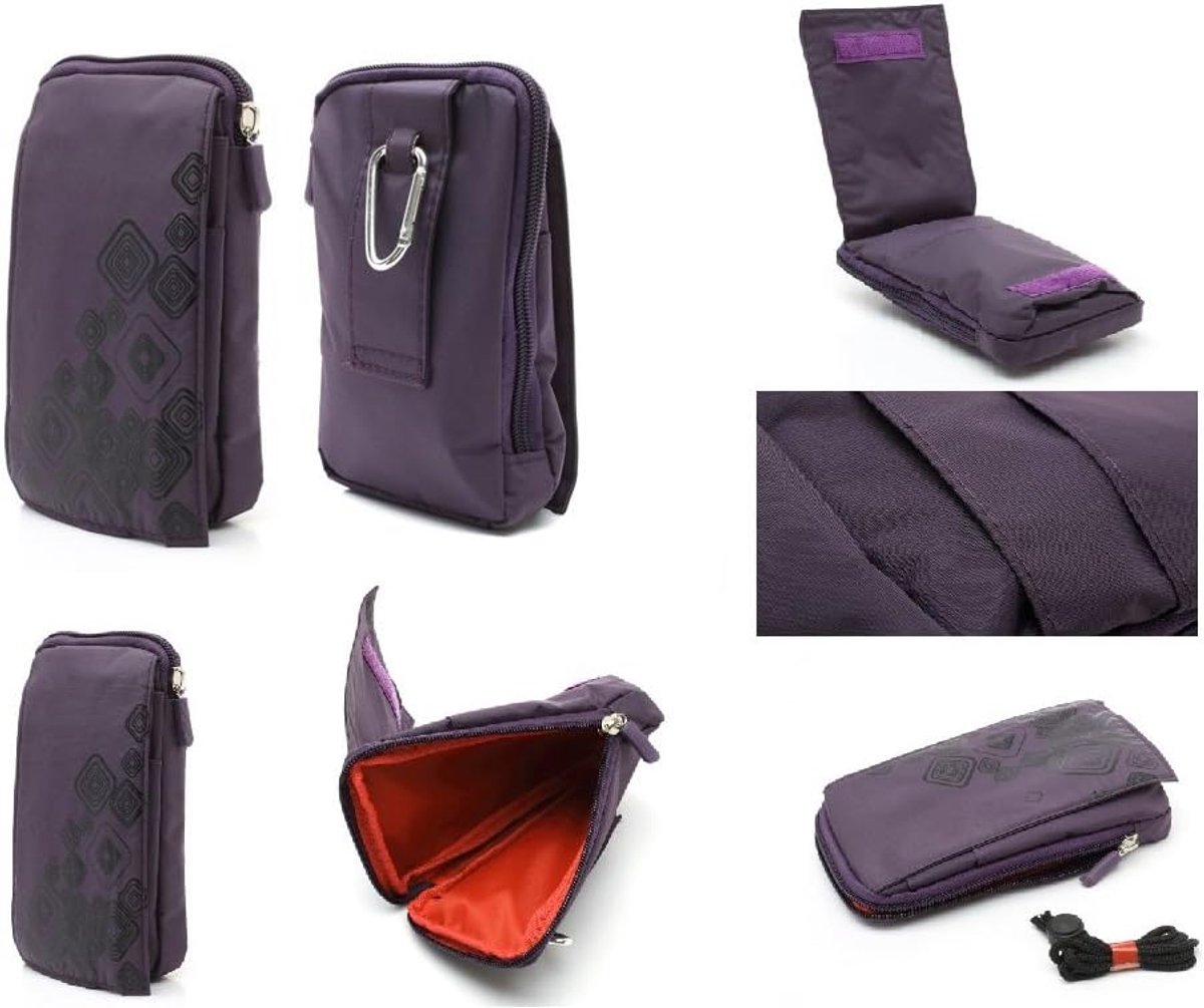 Verticale strepen nylon zakje tas met ritssluiting karabijnhaak voor Intex Aqua Slice II - paars (16 x 9,5 cm)