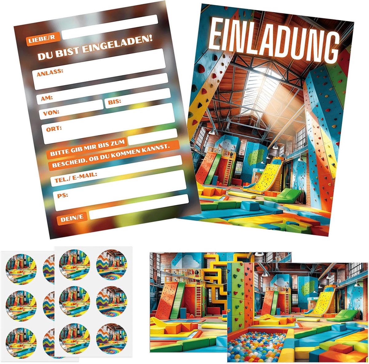 Speelplaats uitnodigingskaarten voor kinderverjaardag jongens, 12 speelplaats, uitnodigingskaarten met enveloppen, stickers, uitnodigingen voor verjaardag, kinderverjaardagsfeest kinderfeest