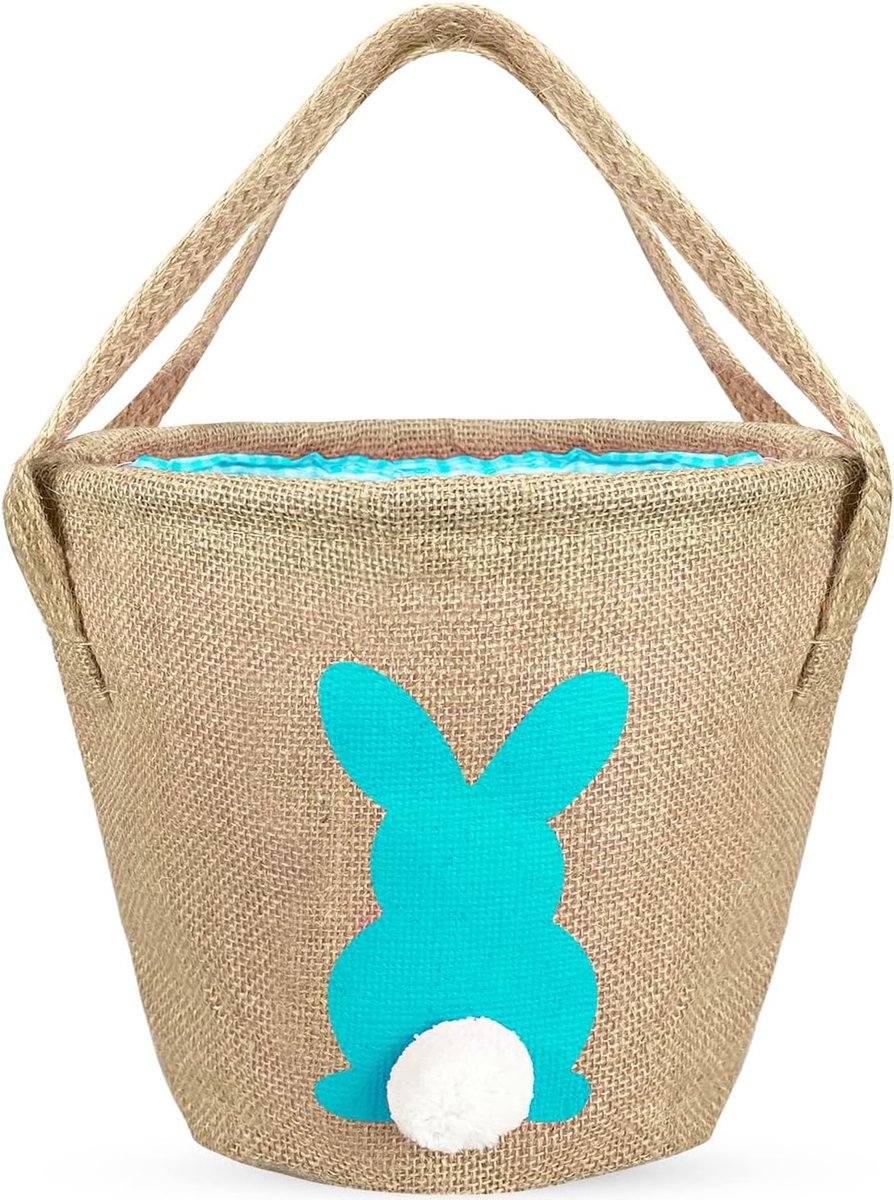 Paasmand voor kinderen, paaseieren, jachtspelletjes, jute paasgeschenkmanden leeg, konijnendecoratie, tas, emmer, draagtas voor kinderen, jongens, meisjes, paasspelletjes, feestbenodigdheden, gunst - blauw