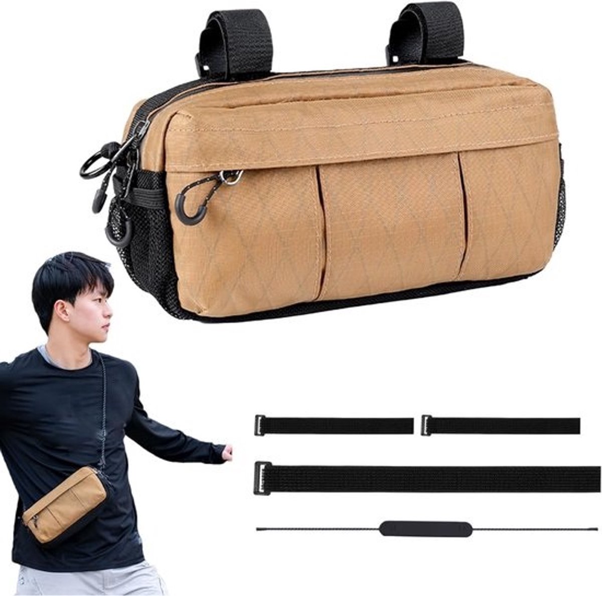 Motorfiets Stuurtas - Fietstas Bagagedragerorganizer - Fietsen Organiseren - Waterdicht Uitbreidbaar Ontwerp - 26 x 8.5 x 8.5 cm - Bruin