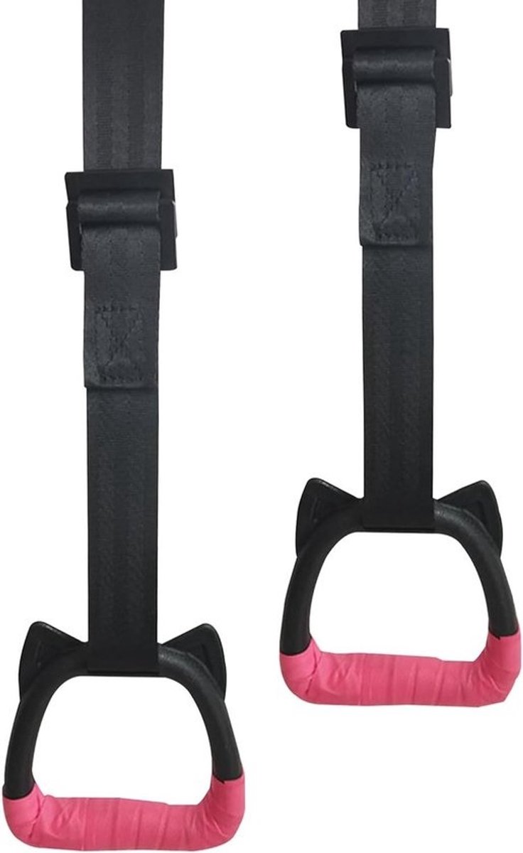 Turnringen voor Kinderen - Gymnastiekringen Apenringen - Kracht Training - Antislip Nylon Riemen - 200 kg Draagkracht - Roze Handvatten