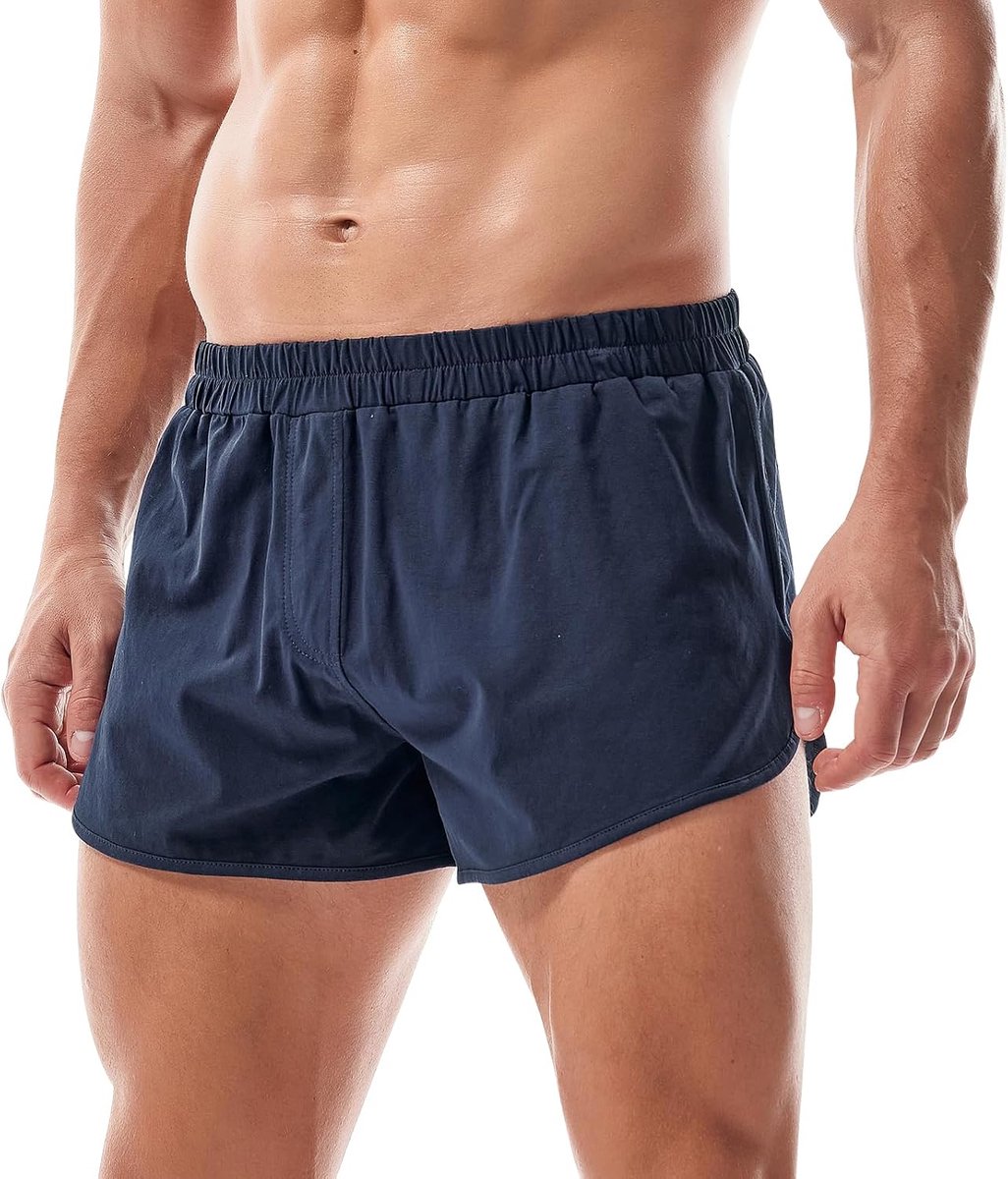 Coulee 3" slaapshorts voor heren, korte katoenen lichte korte pyjamabroek, ademende zijdelingse splitten, zomershorts