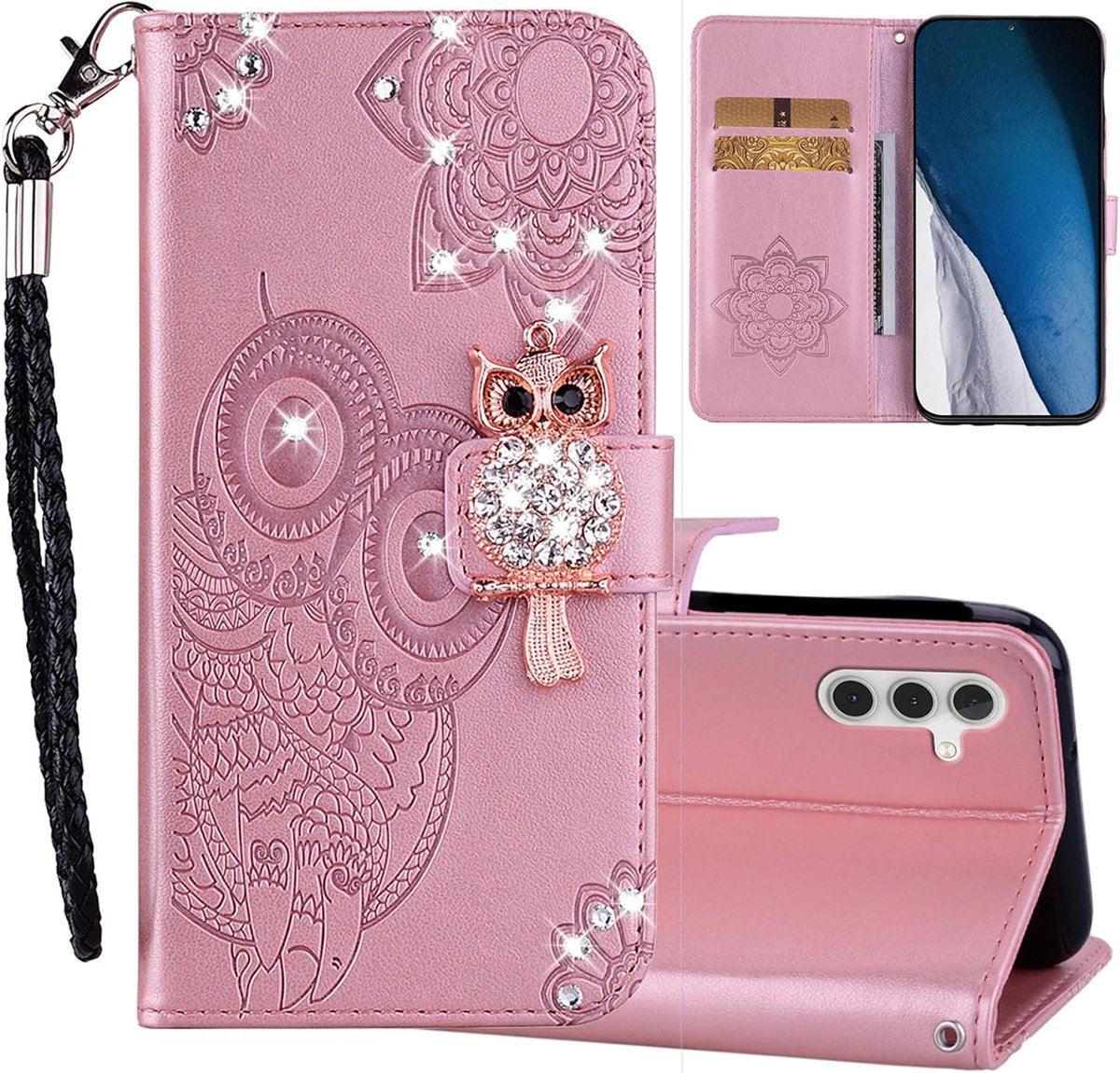 Uil reliëf bling glitter portemonnee hoesje voor Samsung Galaxy S25, schokbestendige PU-lederen flip cover met magnetische sluiting kaartsleuven standaard hoesje voor Samsung Galaxy S25. YK