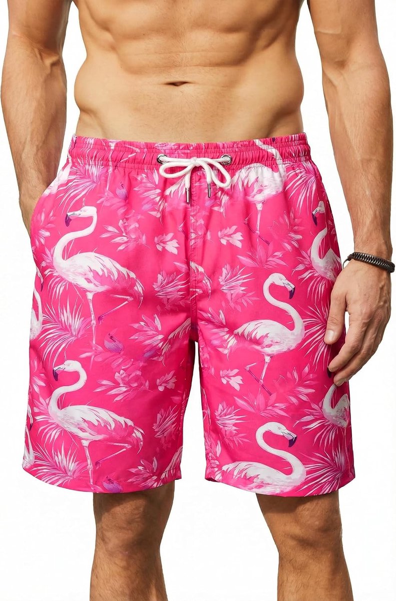 Zwemshort voor heren, 7,5 inch, zomer, strand, bermuda, lange zwembroek voor heren, sneldrogend, casual, vakantie, Hawaiiaanse boardshort, tropisch patroon, korte broek met mesh voering