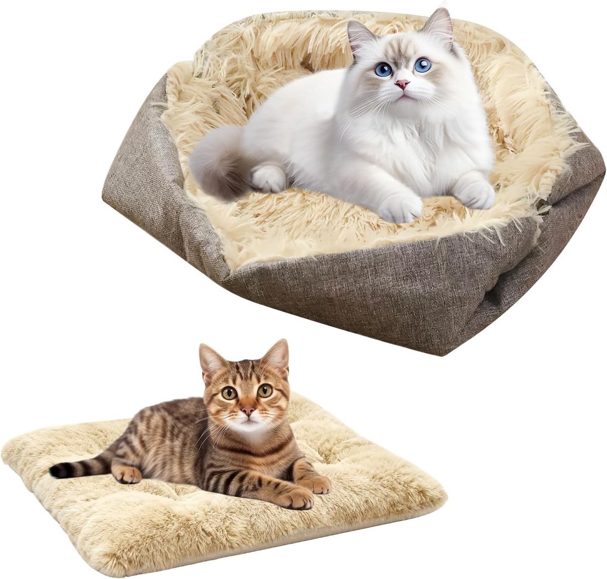 2 in 1 Kattenbed Mat, Zacht Kussen voor Katten en Kleine Honden, Wasbaar en Vouwbaar, Comfortabel en Warm, Ideaal voor Huisdieren zoals Konijnen, 61 x 51 cm