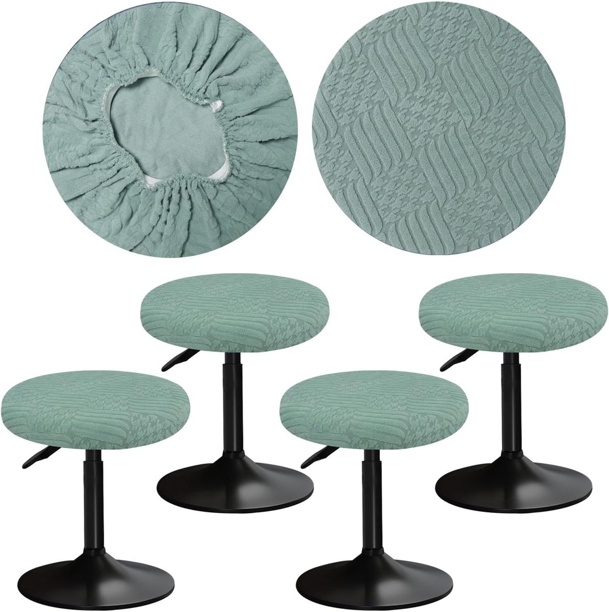 Krukhoezen rond 30-40 cm met jacquardpatroon barkruk stoelhoezen rond, elastisch, zacht en comfortabel zijn rijke kleuren die afneembaar en wasbaar zijn (4, Groen)