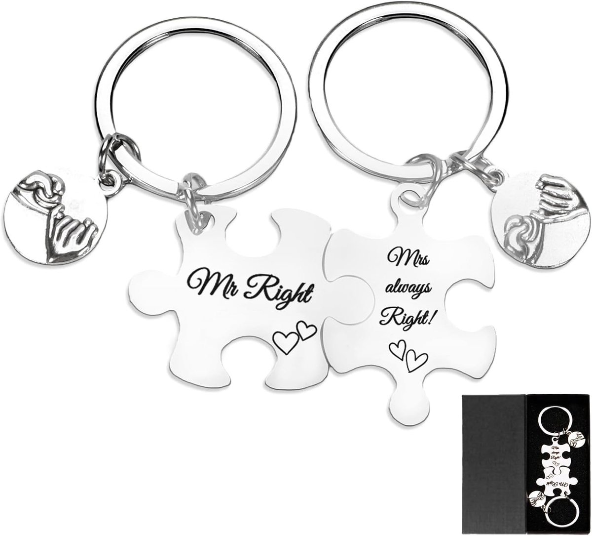 puzzel sleutelhanger unieke huwelijksgeschenken, jubileumgeschenken voor koppels vrouw echtgenoot, verjaardagscadeau voor hem en haar