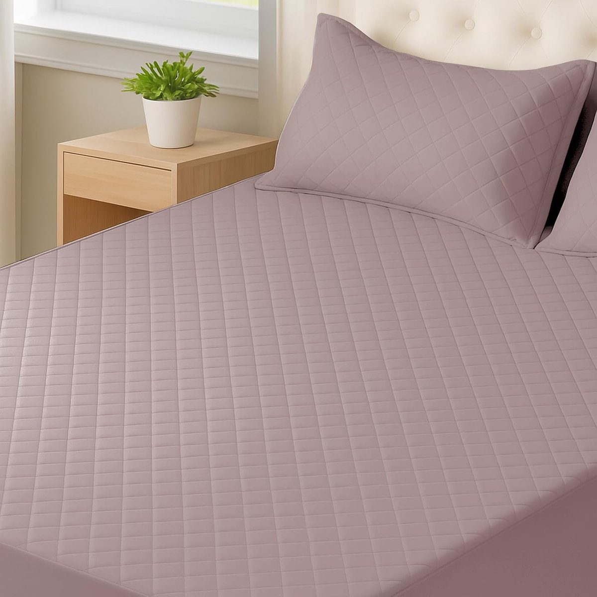 Matrasbeschermer, 90x190cm, Matrasbeschermer Anti Allergie, Mijtdicht, Met Elastiek Rondom, Ademend, Extra Diep, Machinewasbaar, Duurzaam, Afneembare, Pink