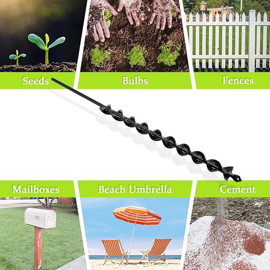 3 x 60 cm grondboor voor boormachine, zware tuinboor, plantengatboor voor bloembollen, bloemen en kleine bomen, robuuste uienboor, turboplanter en vloerboor voor tuin — afbeelding 3