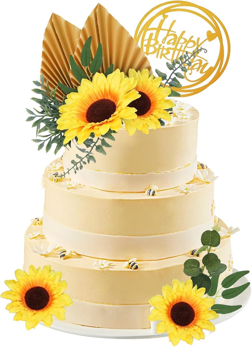 taartdecoraties, Happy Birthday taartdecoraties, zonnebloem, cupcake-toppers, voor verloving, babyshower, verjaardagsfeest