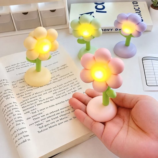 VHV - Nachtlampje - 4 stuks - Mini nachtlampje met magneet bevestiging - Creatieve bloem lamp als decoratiestuk - Tafel decoratie - Bureau decoratie - Nachtlamp - Bedlampjes slaapkamer nachtkast van VHV — afbeelding 5