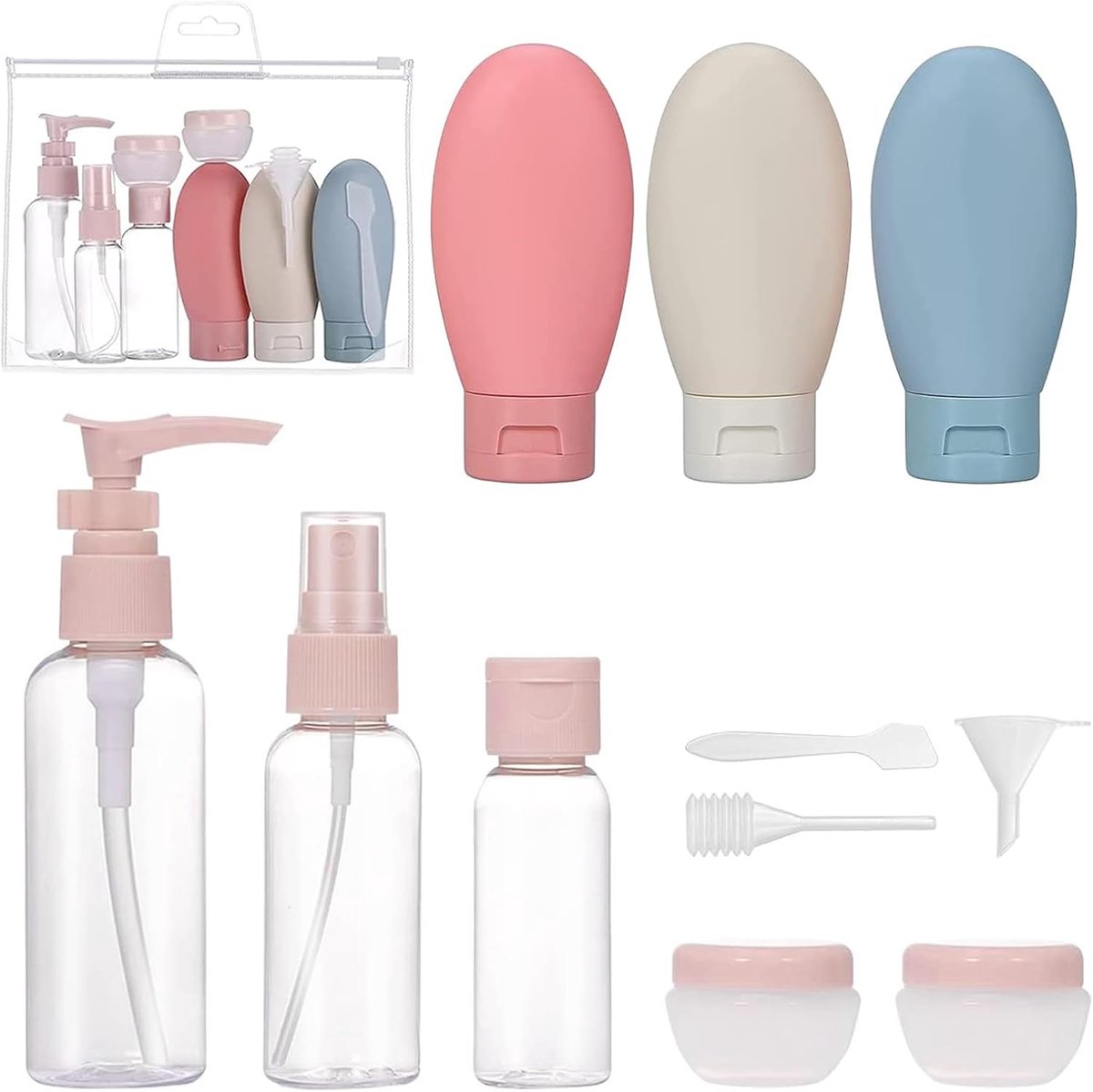 Reisflesjes met Etui - Reisflesjes handbagage - Reisset - 90ml - 11-delig - Cosmeticapotjes - Hervulbaar