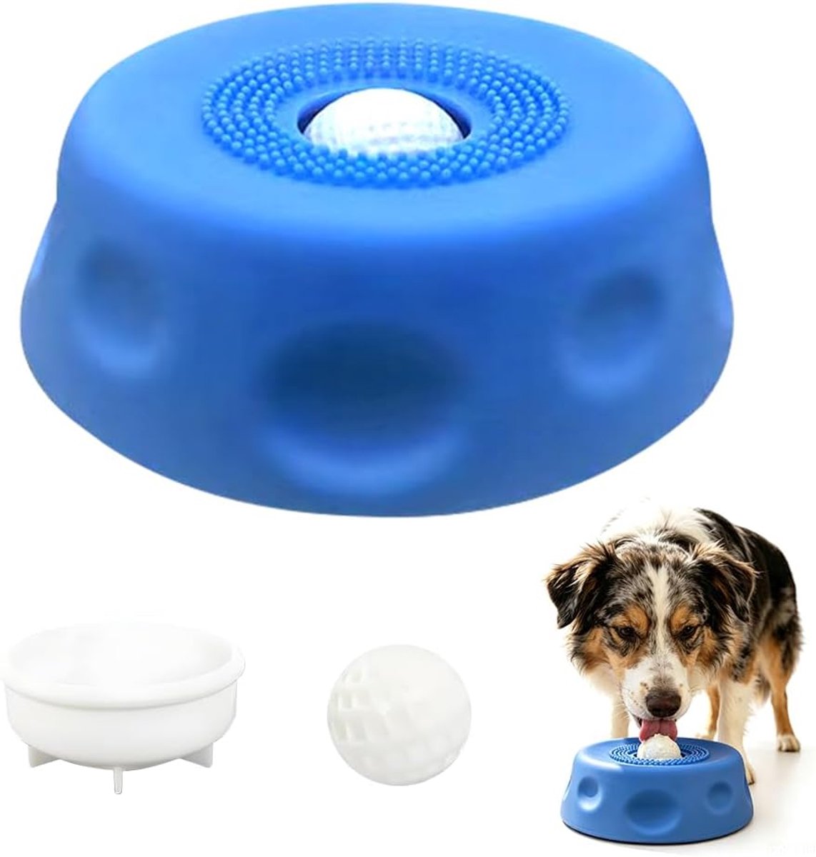likkom voor honden, likbal Slow Feeder voor honden, anti-sling kom voor vloeibare lekkernijen, lekvoerbak met geïntegreerde draaibal voor grote, middelgrote en kleine rassen B