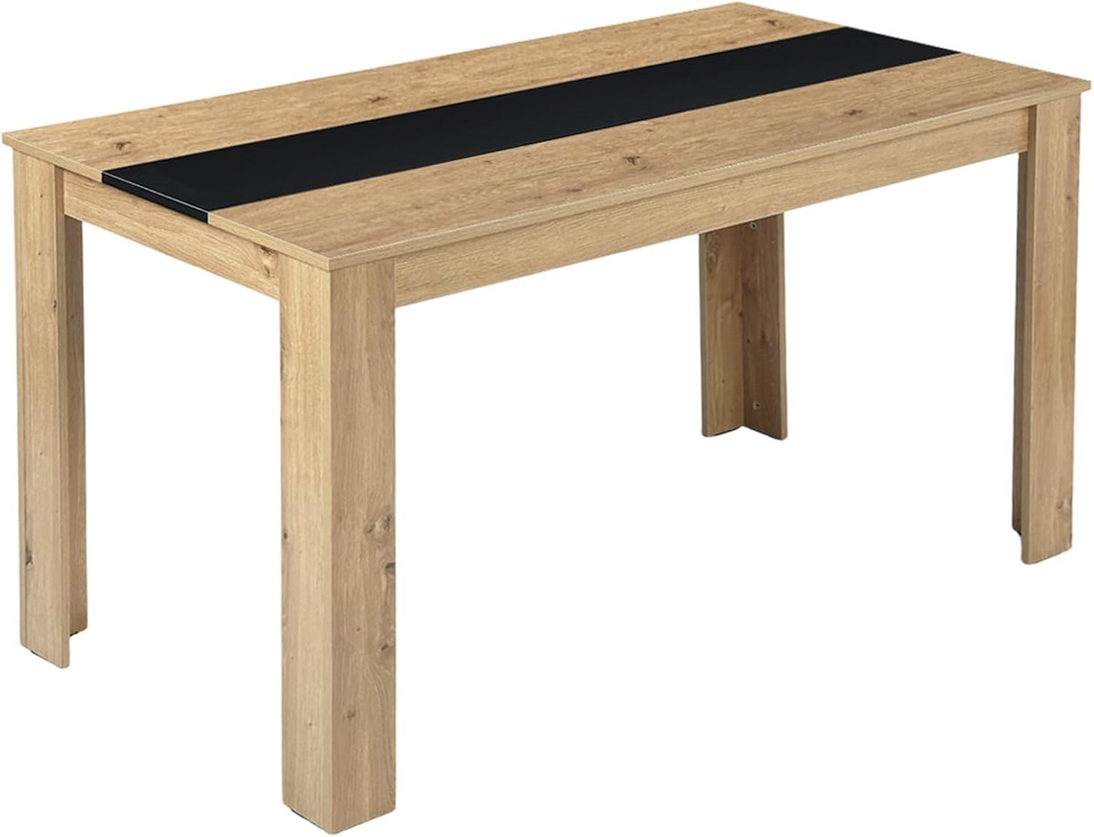 Eettafel, hout, 140 x 70 cm, voor 6 personen, rechthoekige eettafel, houten tafel, keuken, groot, voor eetkamer, keuken, restaurant of woonkamer, eiken en zwart, 140 x 70 x 75 cm