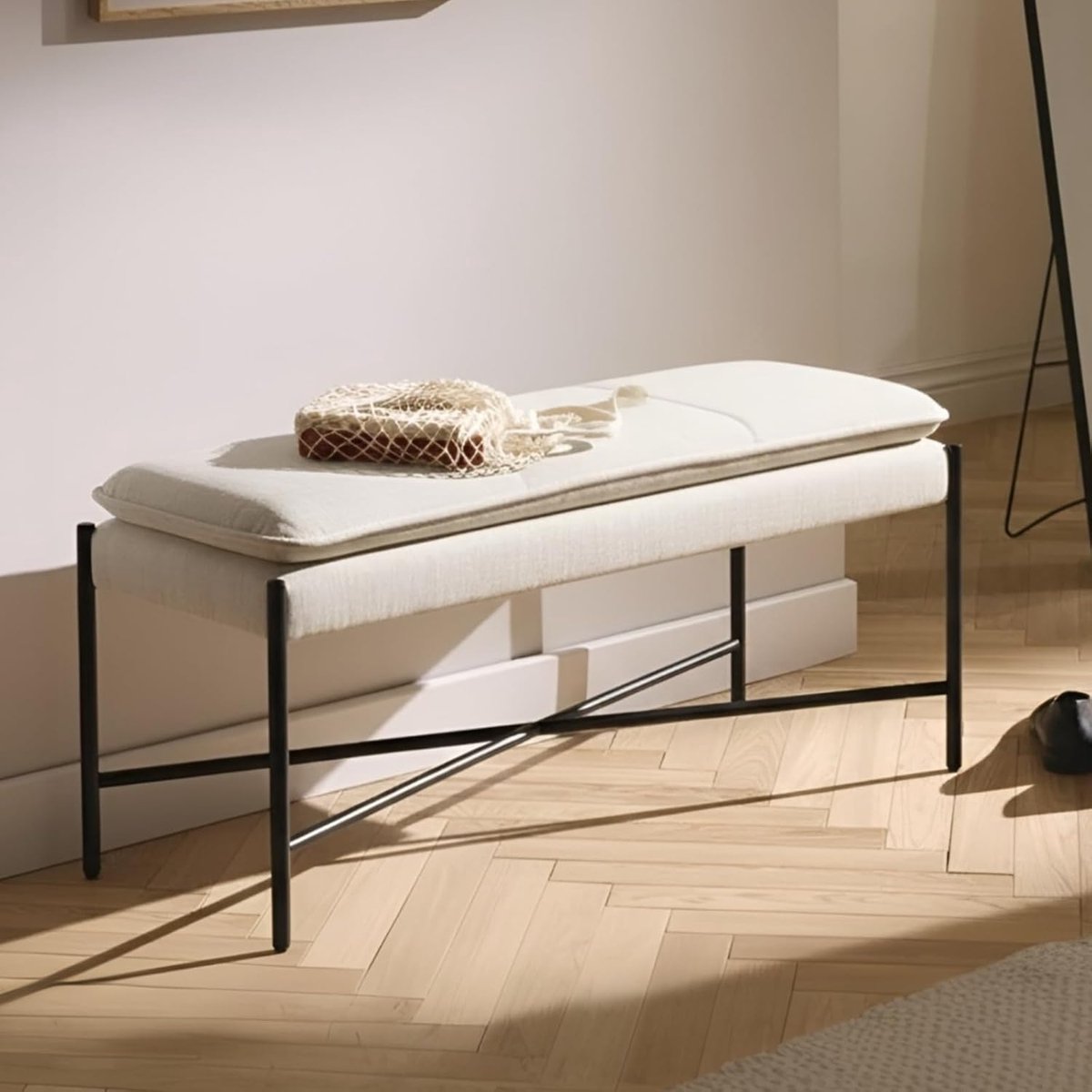 Gangbank Bed End Kruk met Dik Kussen 115cm, Beige