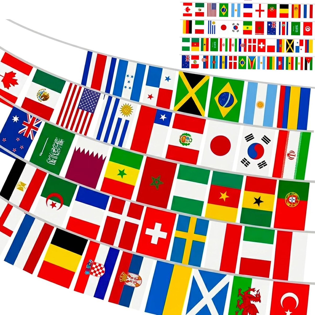 Vlaggenlijn van wereldnaties (13 m) - 50 landen internationale vlaggen voor tuin, pub en voetbalfeestdecoraties - waterdichte buitenbanners voor sportevenementen en festivals