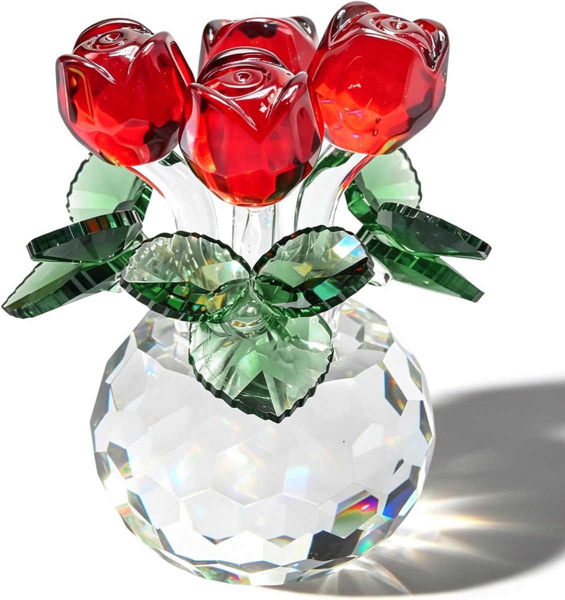 kristallen rozenfiguur, handgemaakte glazen roos, bloemensculptuur met geschenkdoos, rozen, cadeaus voor mama, vrouwen, Valentijnsdag, bruiloft, thuis, tafeldecoratie (stijl 2)
