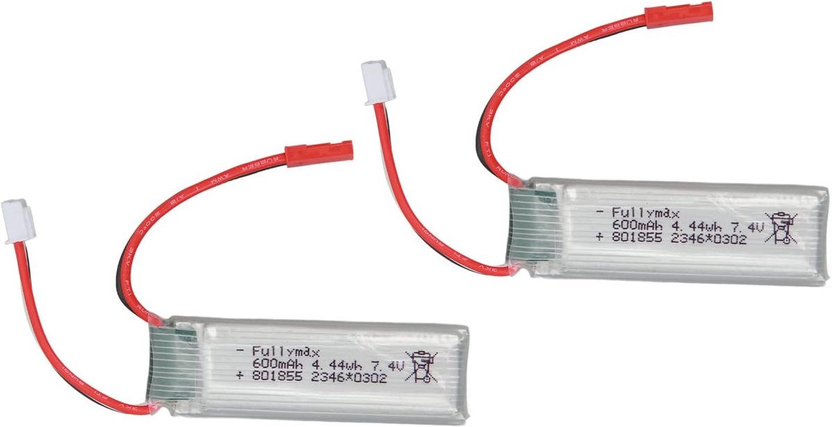 Dailygoods- Lithium Batterij 7,4V 600mAh - 2 Stuks - RC-vliegtuig - Vervangingsbatterij - JST Plug - Lichtgewicht 77g - Accu