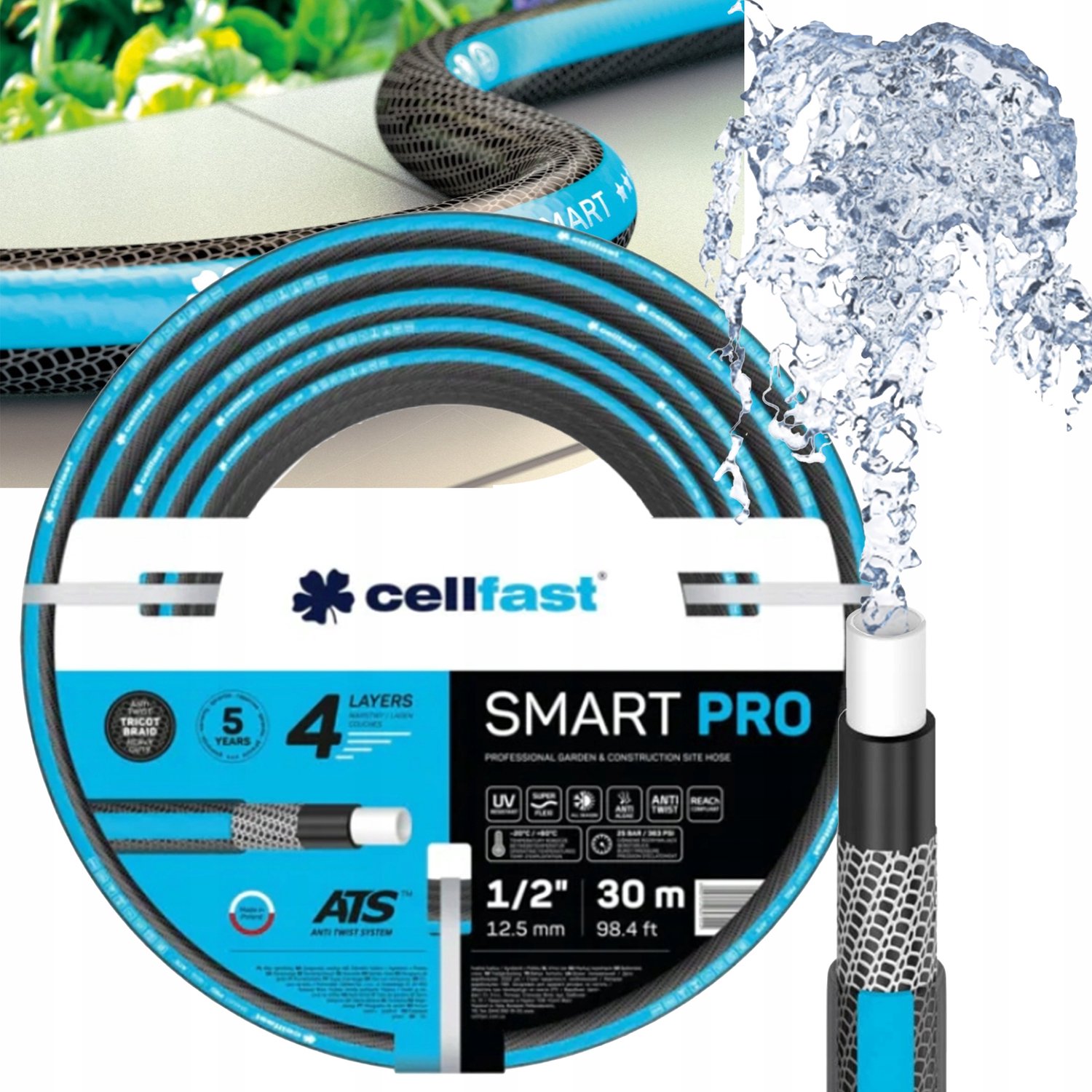 Smart Pro Tuinslang 1/2" 30m - 4-laags, Anti-alg, UV-bestendig