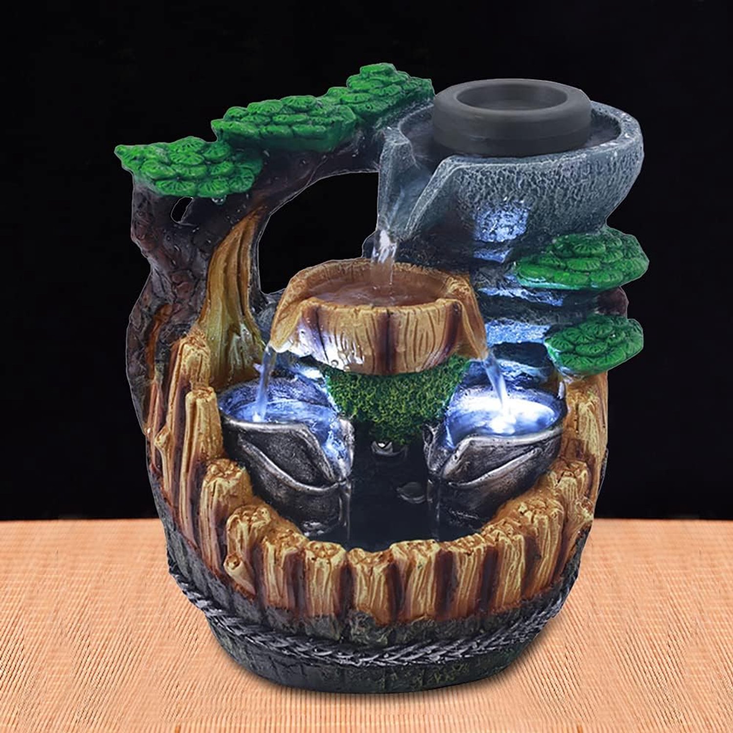 Flowing Fountain;Stone Garden;Feng Shui Wheel,Indoor;With LED Table Lamp;Ornament Decoration - ShopVlot