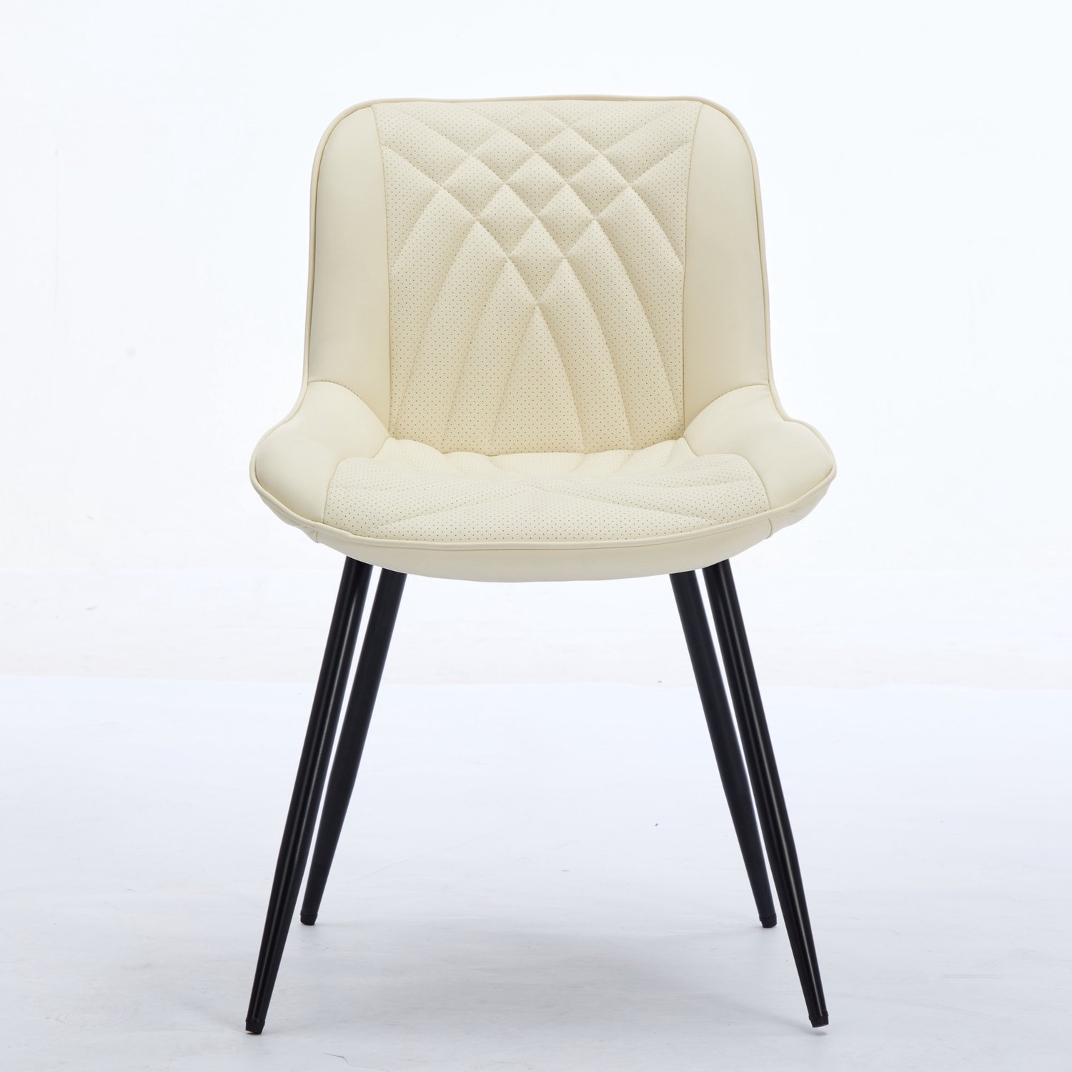 SONNENH Eetkamerstoelen set van 2 - Geperforeerd kunstleer - Metalen poten - Crème