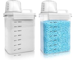 Opslagbox voor Waspoeder met Maatbeker - Multifunctionele Dispenser van BPA-vrij PET Plastic (1800ml*2) voor Efficiënte Wasmiddelenorganisatie