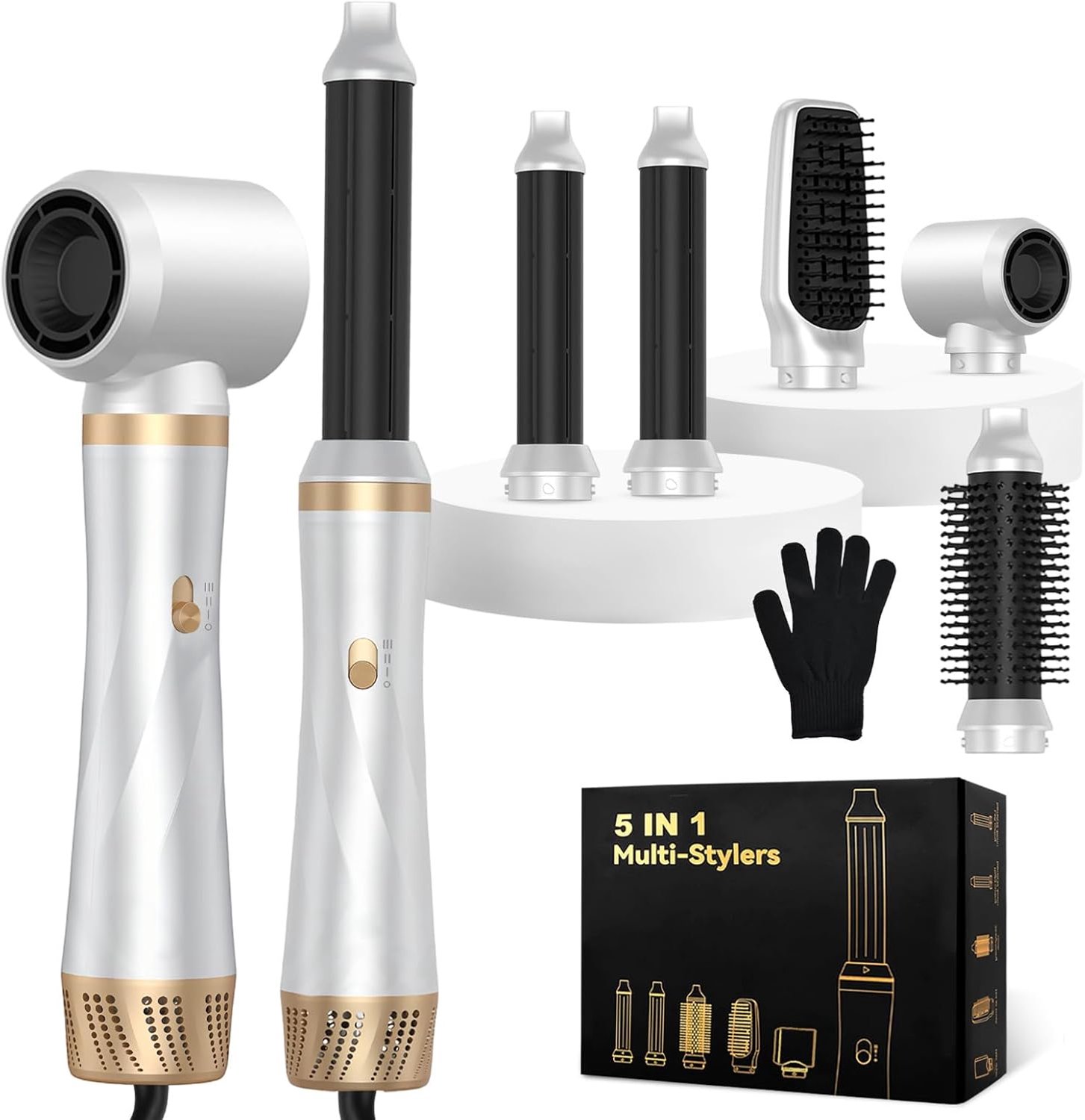 SnelShoppen - 5-in-1 Haardrogerborstel Set - 1000 W Air Styler - Ionen Haardroger, Stijlborstel & Krultang - 3 Temperatuur- en Snelheidsinstellingen -