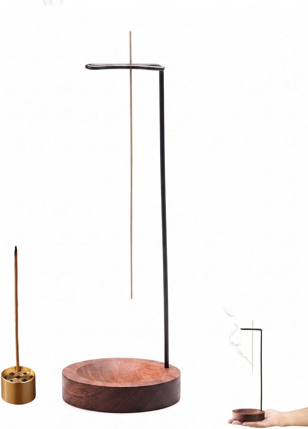 Houten wierookhouder 2-in-1 - 9 gaten - inclusief asvanger en metalen clip - perfect voor meditatie en aromatherapie - Vemera