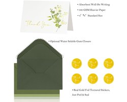 Crisky Pak van 50 eucalyptus bedankkaarten met enveloppen, groene bedankkaarten voor bruiloft, bruidsdouche, babyshower, klein bedrijf, afstuderen