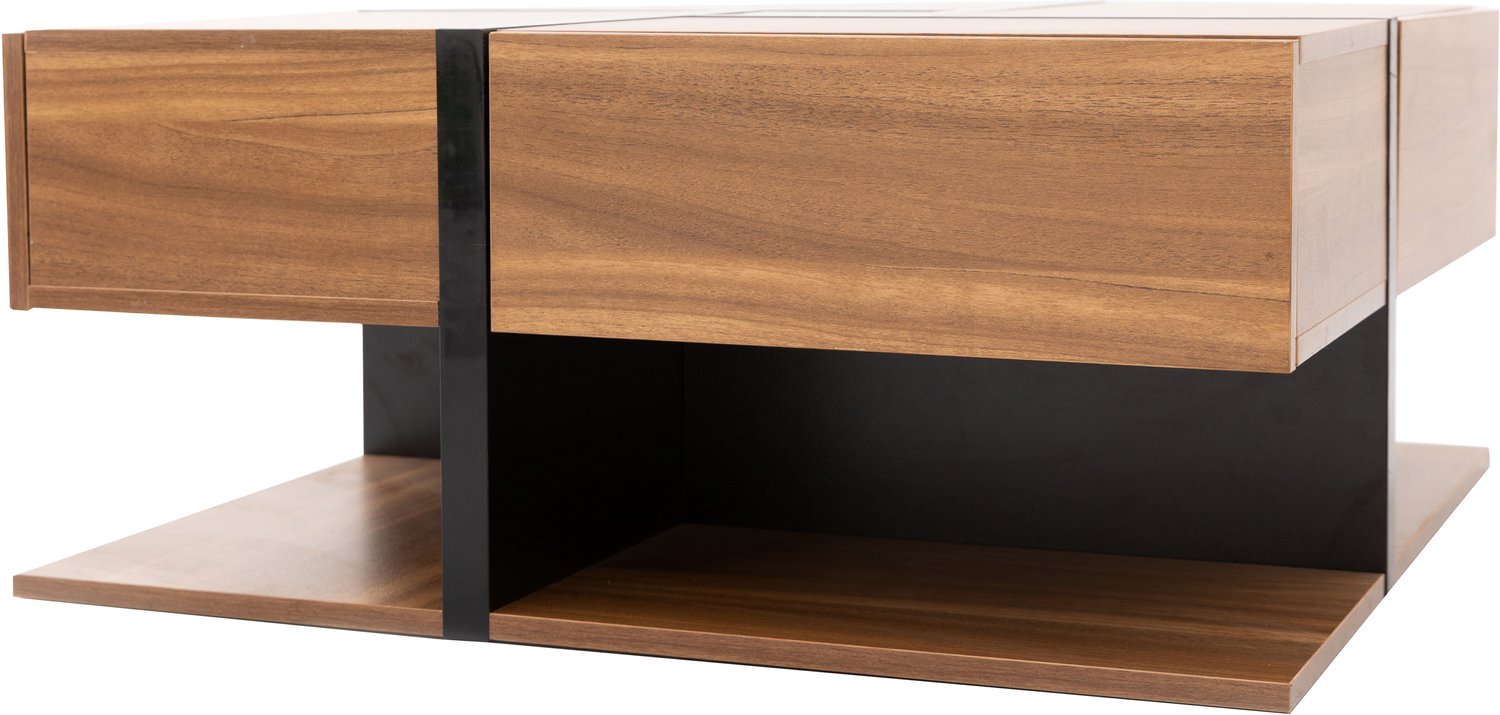 SONNENH Salontafel - Vier laden en open ondervak - 78 x 78 x 36 cm - Houtlook/zwart