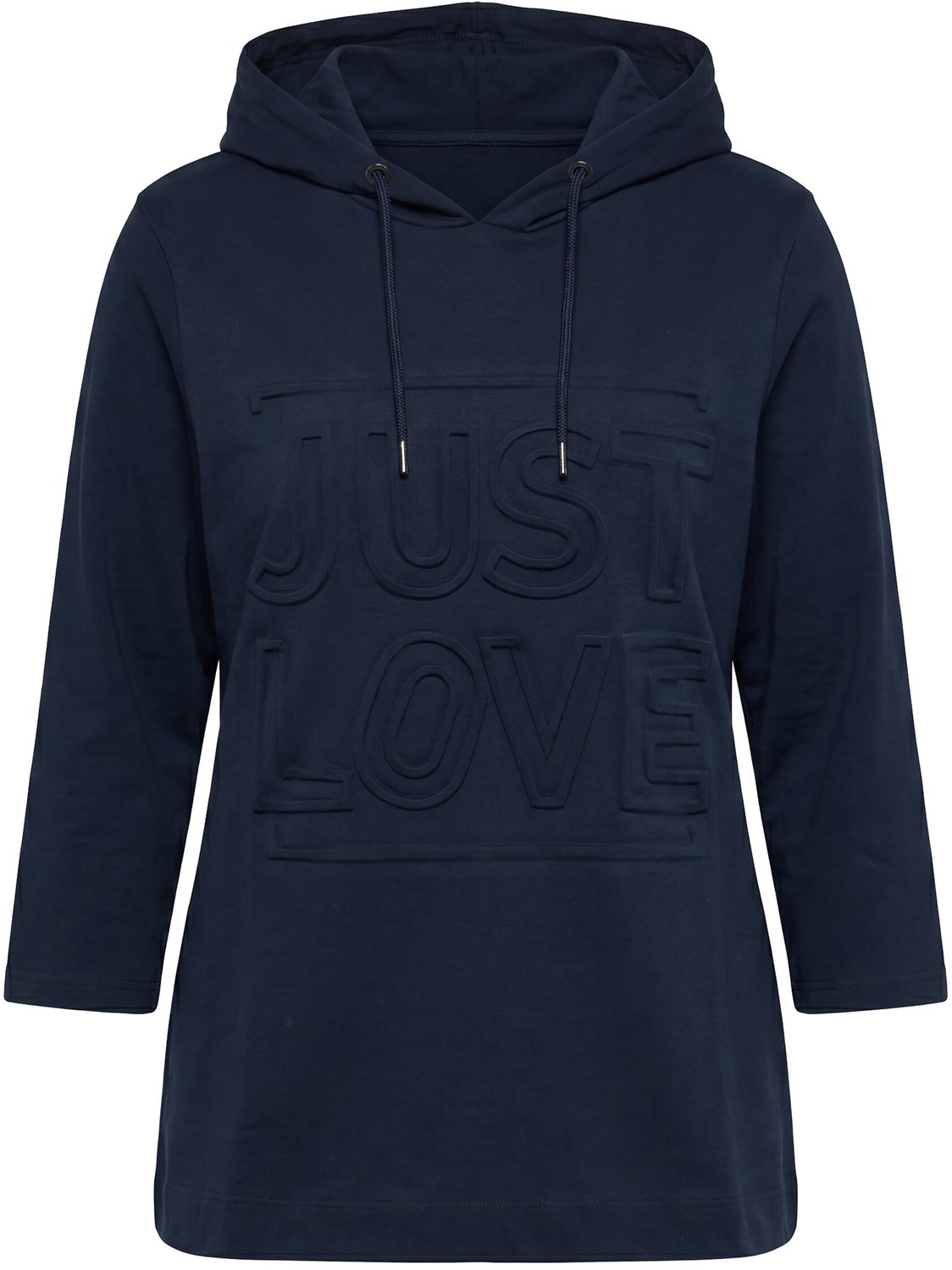 Ulla Popken - Dames - Hoodie motiefprint capuchon 3/4-mouwen - Marine - Maat 62+