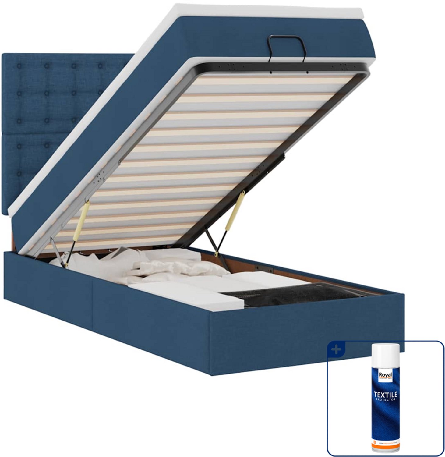 vidaXL ottoman bed met matras - 90 x 190 cm - stof - blauw - Inclusief textielbeschermer 500 ml