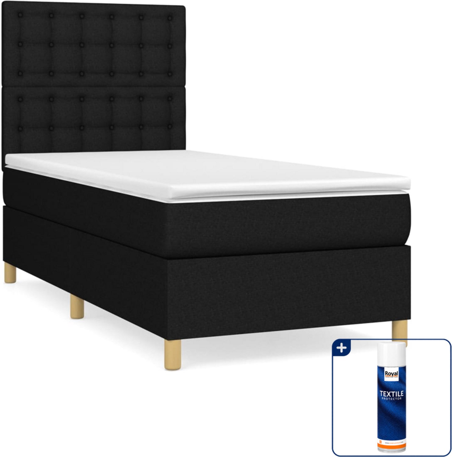 vidaXL boxspring met matras - 100 x 200 cm - stof - zwart - Inclusief textielbeschermer 500 ml