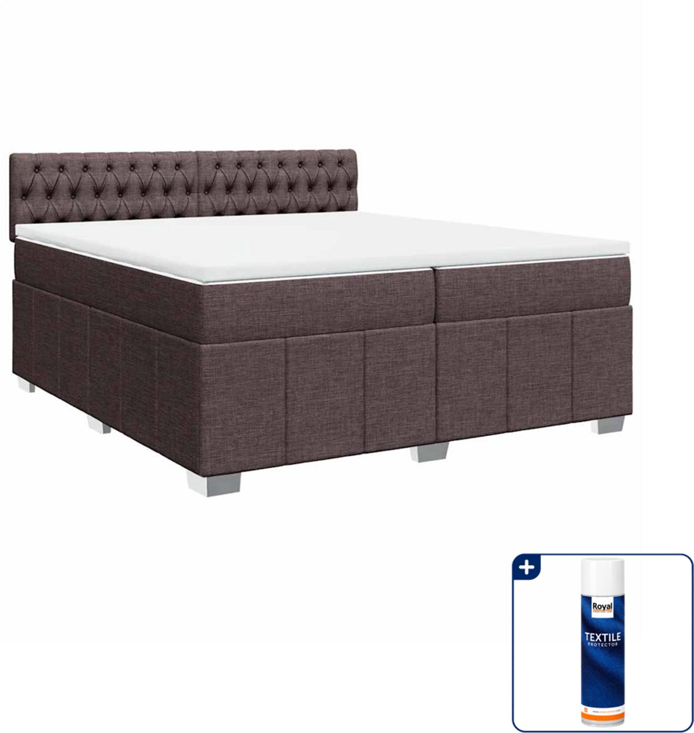 vidaXL Boxspring - Super kingsize - 200 x 200 cm - donkerbruin - Inclusief textielbeschermer 500 ml