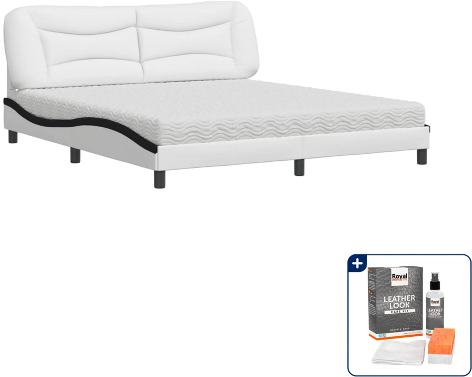 vidaXL Bed Hvar Kingsize - 180 x 200 cm - kunstleer - wit en zwart - Inclusief onderhoudsset voor kunstleer 150 ml Bruin