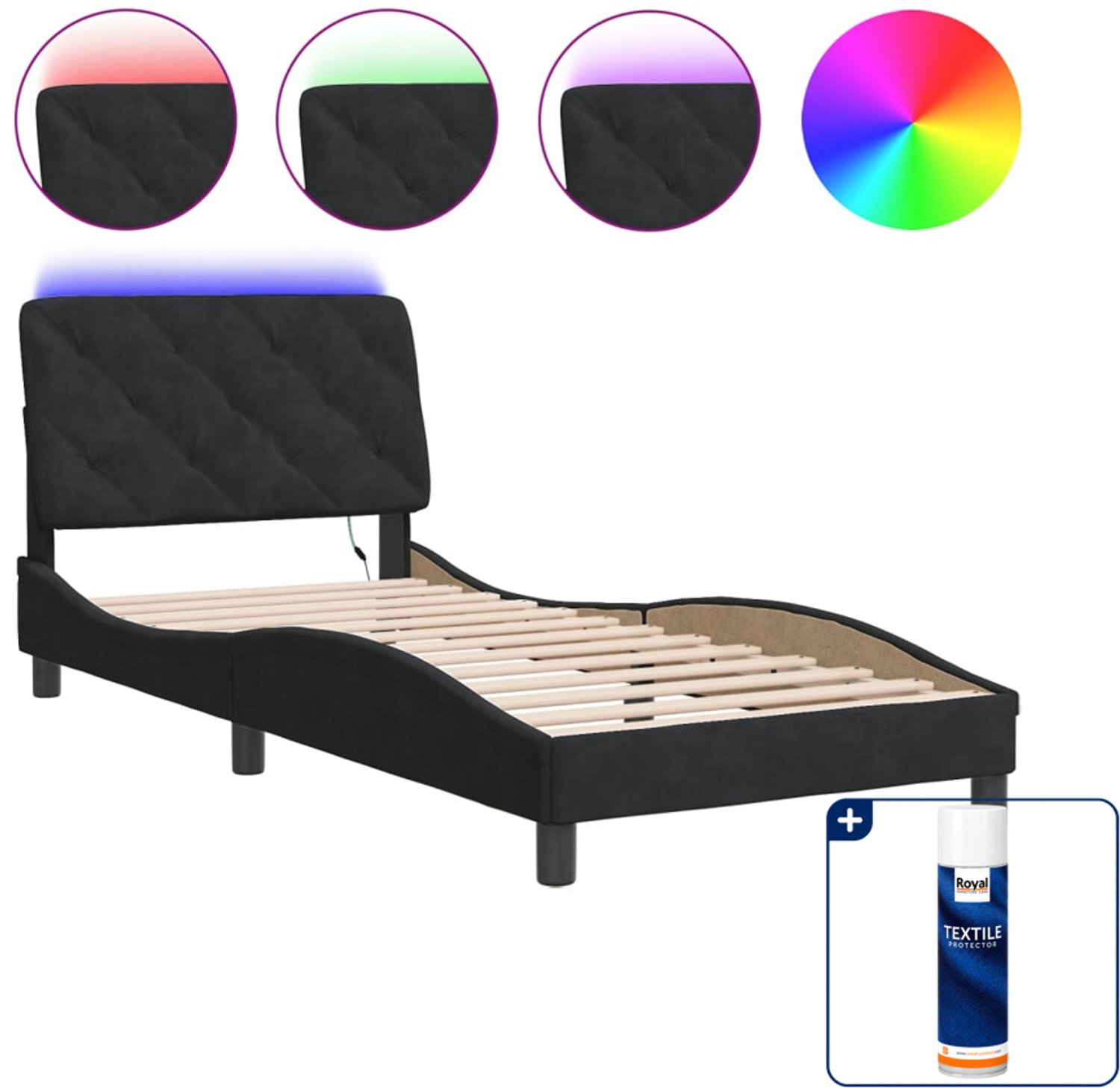vidaXL bedframe met LED - 90 x 190 cm - fluweel - zwart - Inclusief textielbeschermer 500 ml