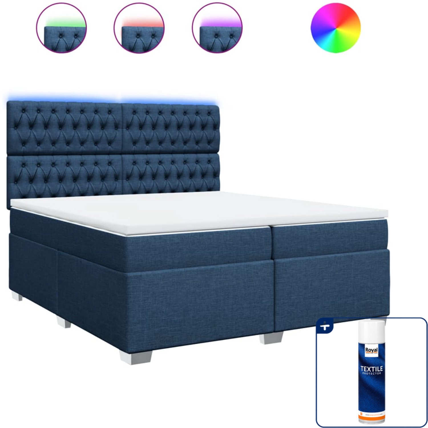 vidaXL boxspring met matras - super kingsize - 200 x 200 cm - blauw - Inclusief textielbeschermer 500 ml