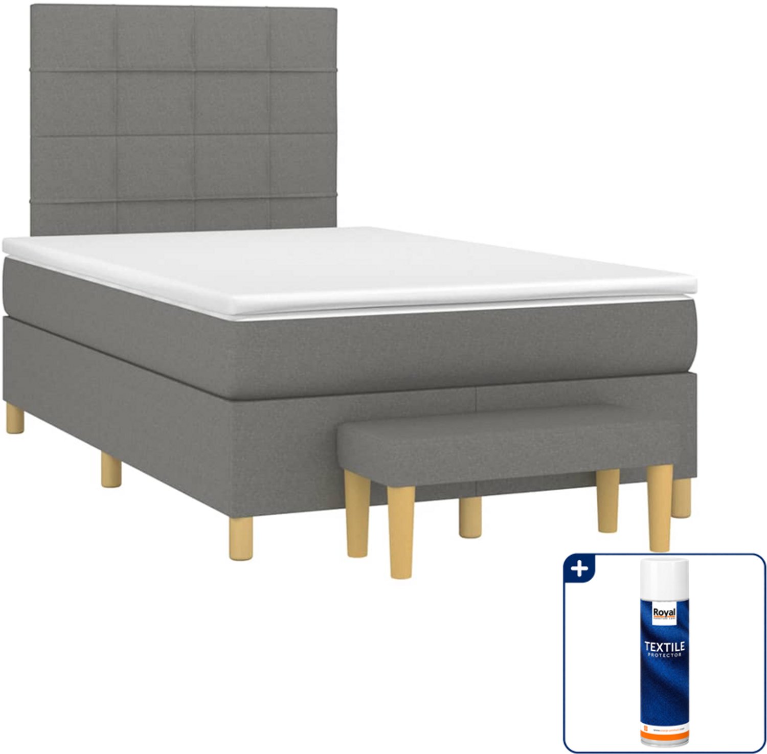 vidaXL boxspring met matras en bankje - 120 x 190 cm - donkergrijs - Inclusief textielbeschermer 500 ml