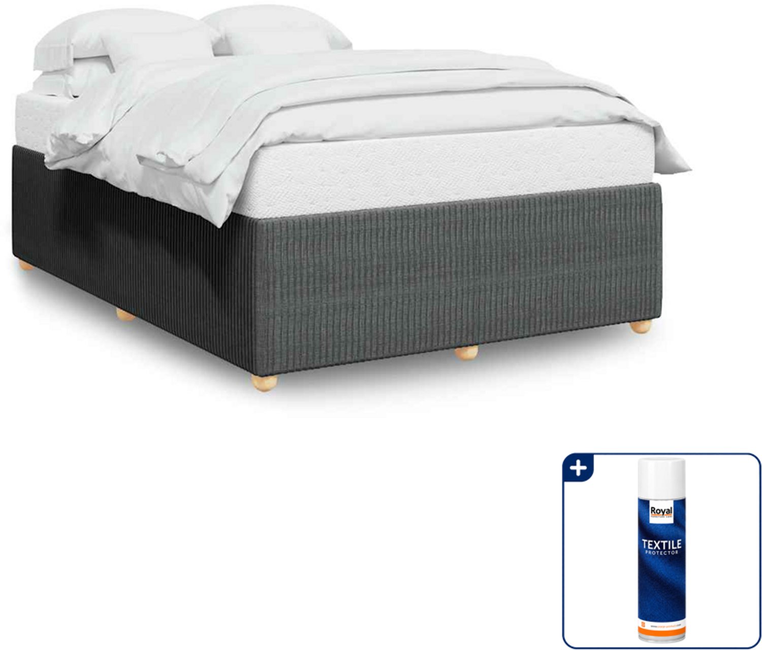 vidaXL Bedframe Small double - 140 x 200 cm - donkergrijs - Inclusief textielbeschermer 500 ml