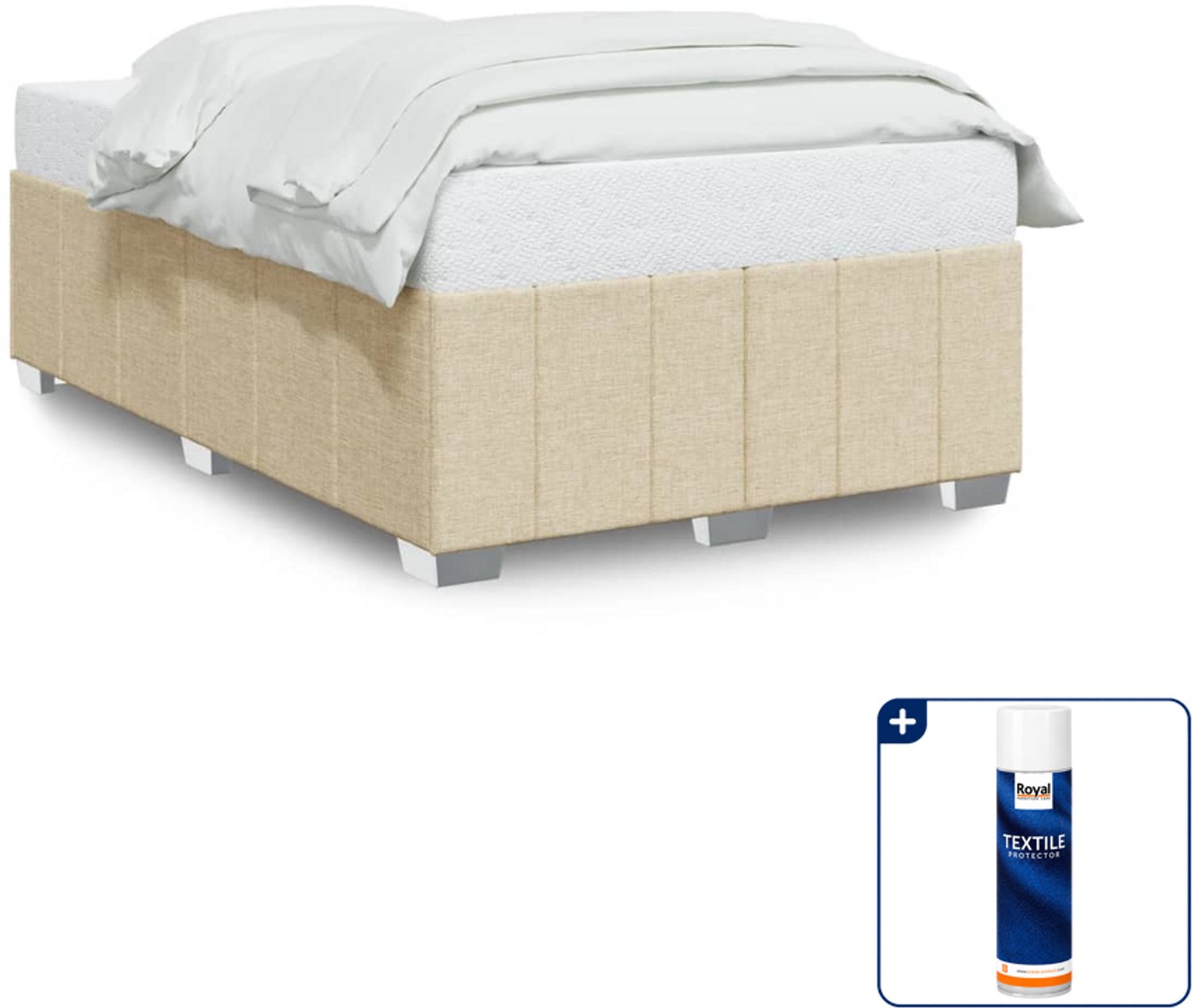 vidaXL Bedframe - 120 x 190 cm - stof - crèmekleurig - Inclusief textielbeschermer 500 ml
