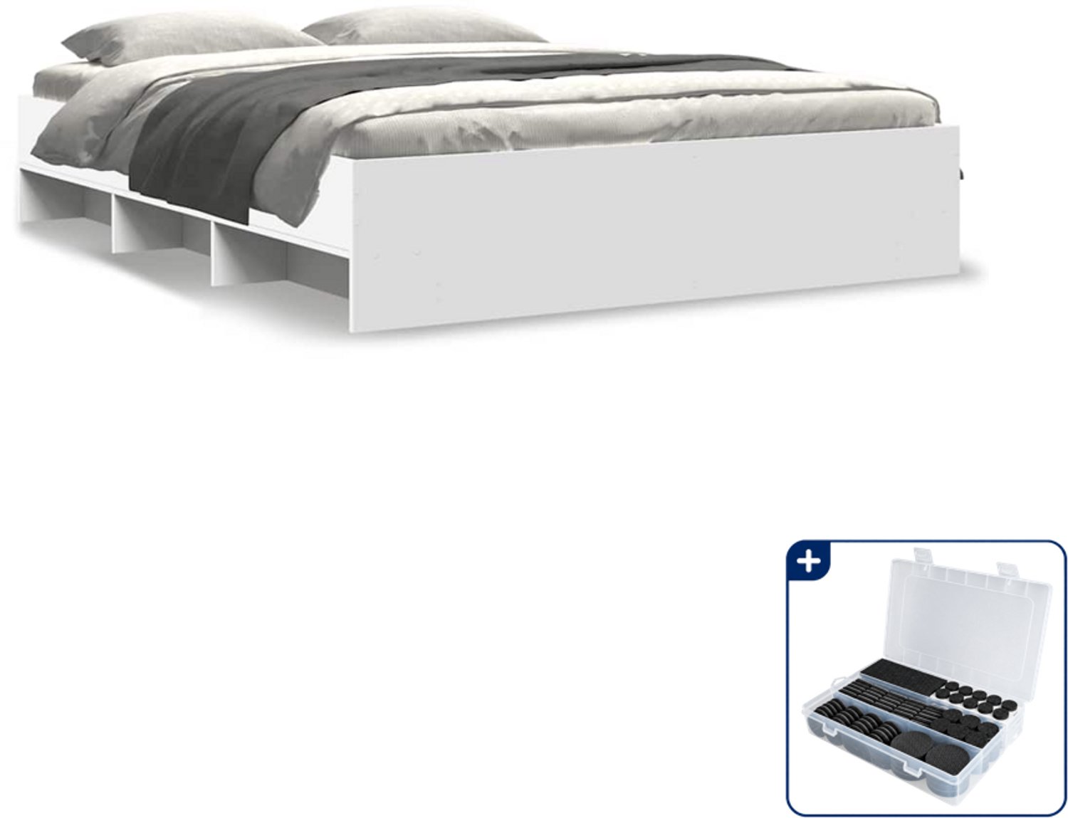 vidaXL bedframe - 150 x 200 cm - bewerkt hout - wit - Inclusief antikrasvilt 177-delig