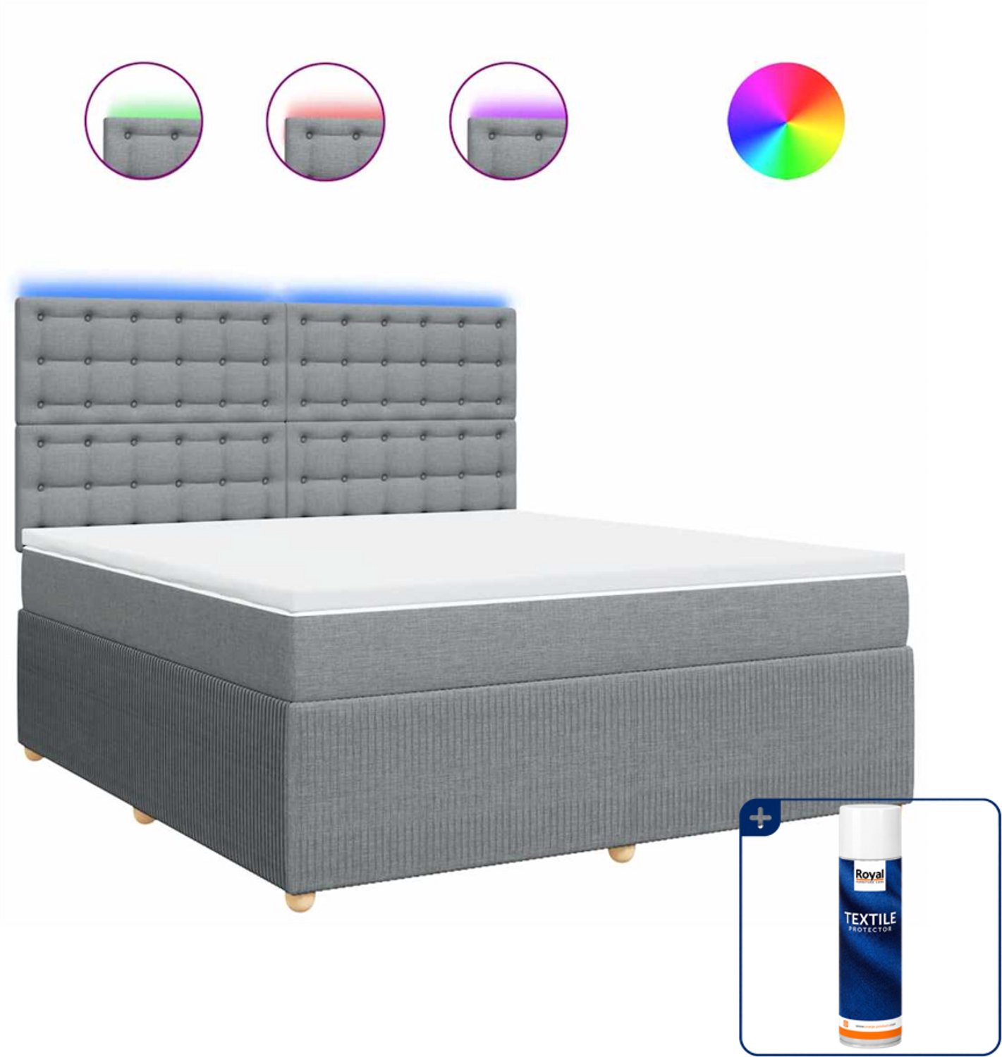 vidaXL Kingsize boxspring met matras - 180 x 200 cm - lichtgrijs - Inclusief textielbeschermer 500 ml