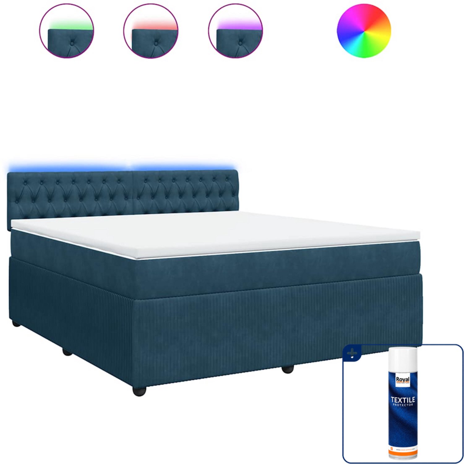 vidaXL Boxspring Kingsize - 180 x 200 cm - fluweel - blauw - Inclusief textielbeschermer 500 ml