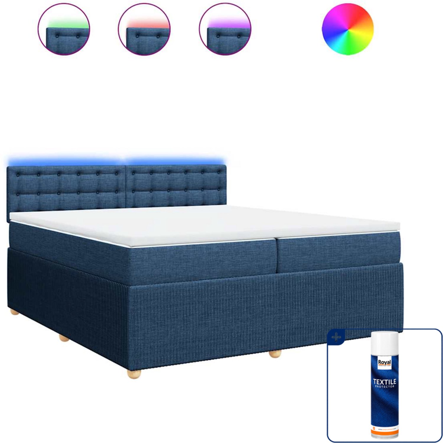 vidaXL Super kingsize boxspring - 200 x 200 cm - stof - blauw - Inclusief textielbeschermer 500 ml